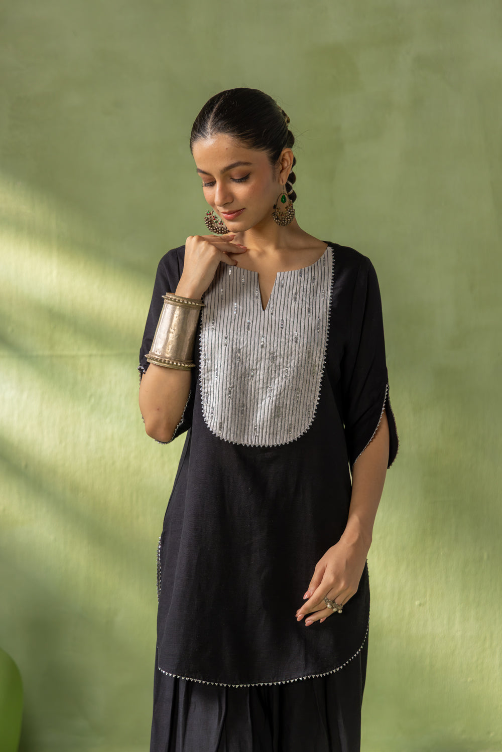 Mehr Kurta Farshi Set Black Silver Rain