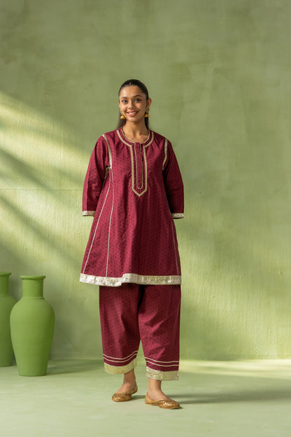 Reva Kurta Salwar Set Burgundy Gota