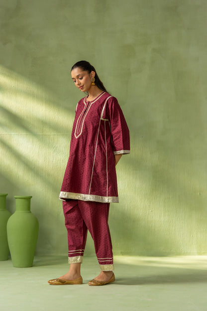 Reva Kurta Salwar Set Burgundy Gota