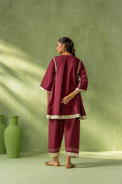 Reva Kurta Salwar Set Burgundy Gota