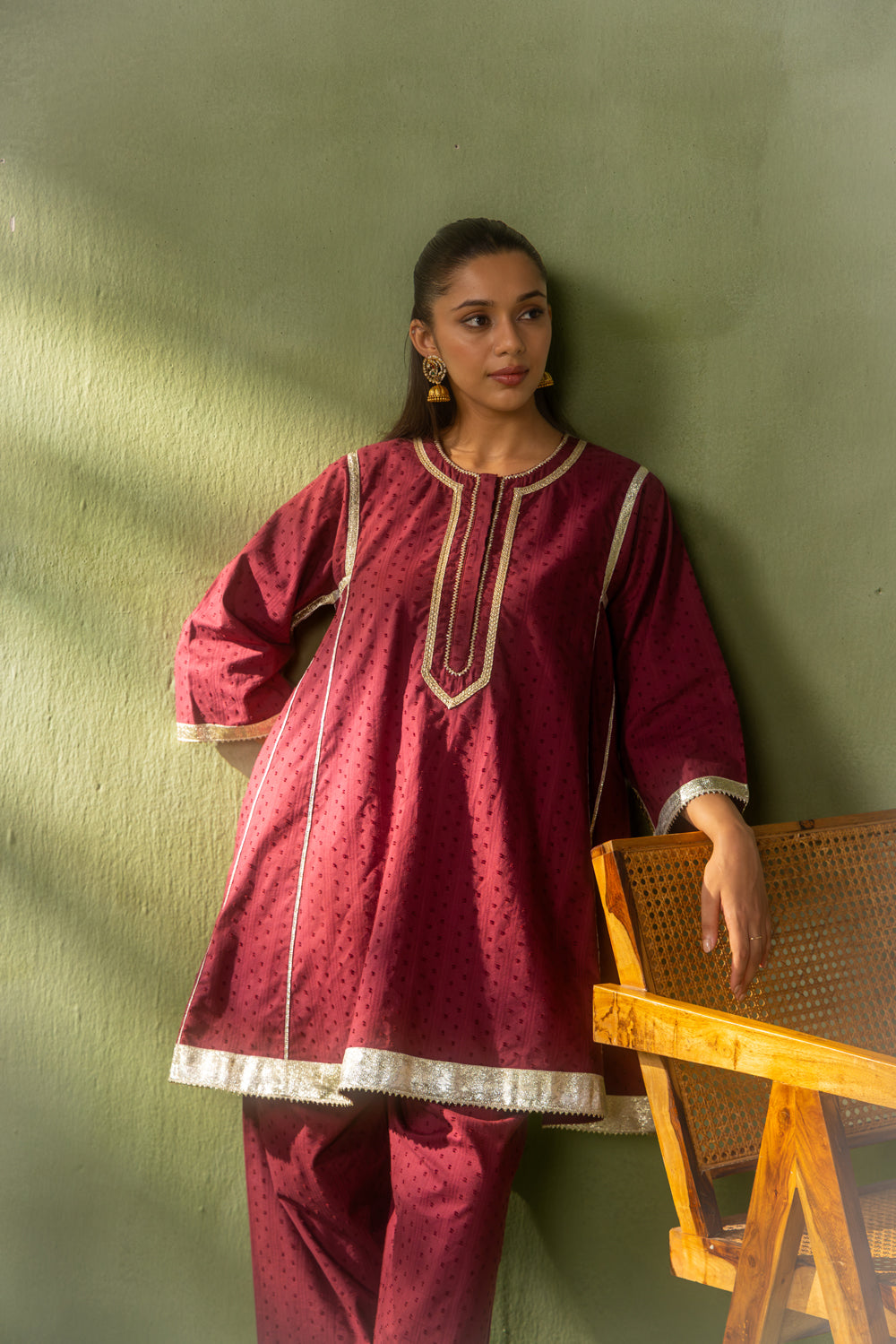 Reva Kurta Salwar Set Burgundy Gota