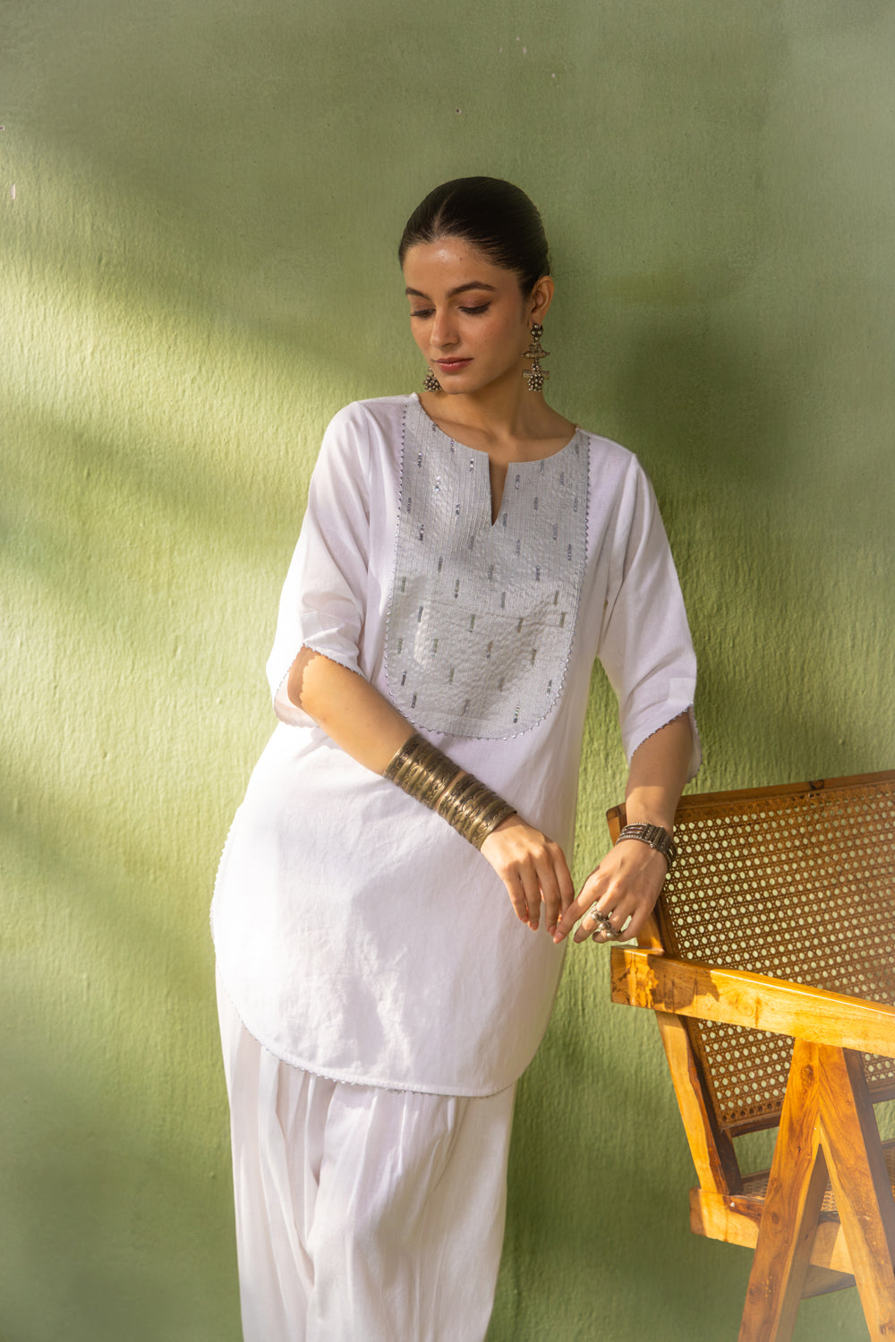 Mehr Kurta Farshi Set White Silver Rain