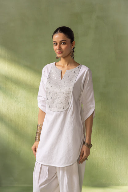 Mehr Kurta Farshi Set White Silver Rain