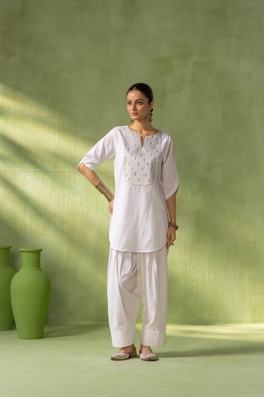 Mehr Kurta Farshi Set White Silver Rain