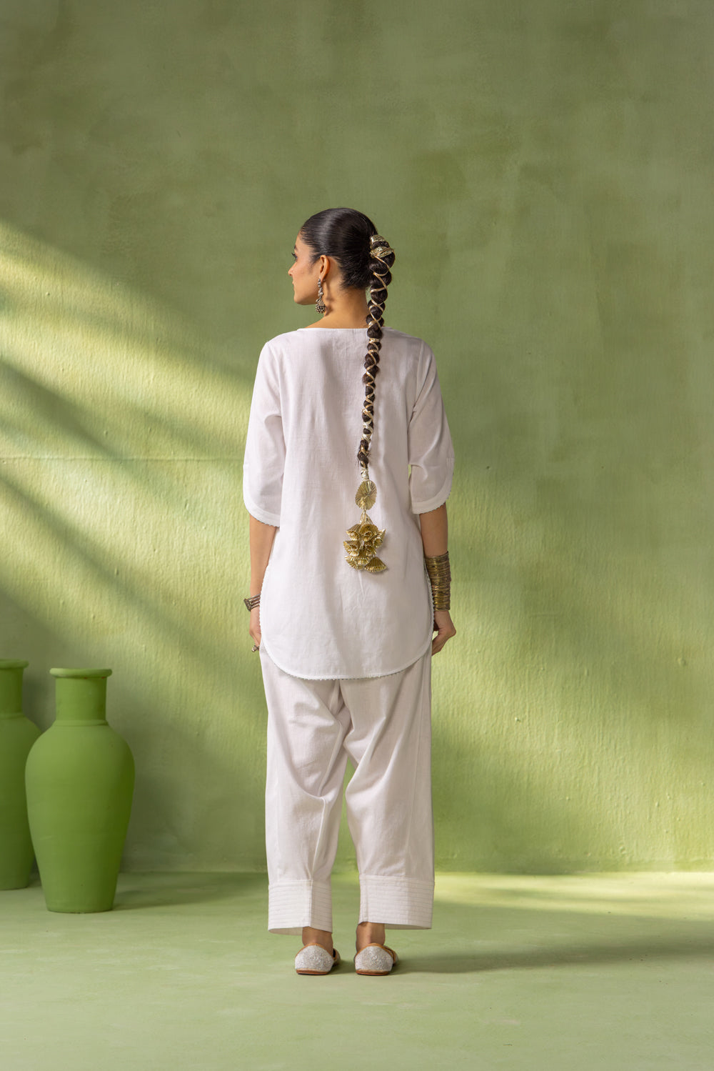 Mehr Kurta Farshi Set White Silver Rain