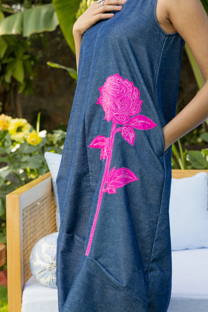 Halo Dress Navy Big Rose
