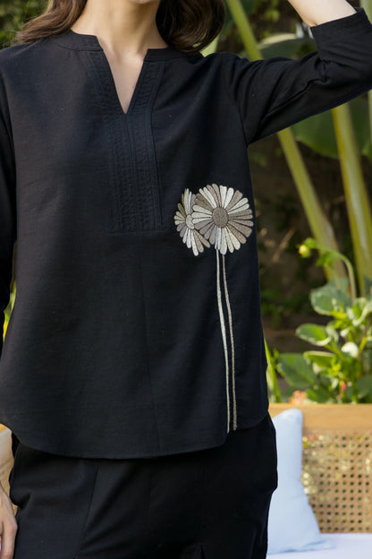 Malona Co-ord Pant Set Black Twin Flora