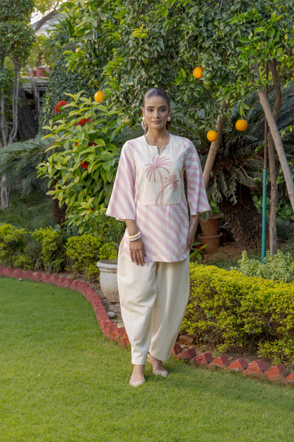 ALORA PALMS STRIPE - KURTA SET BLUSH