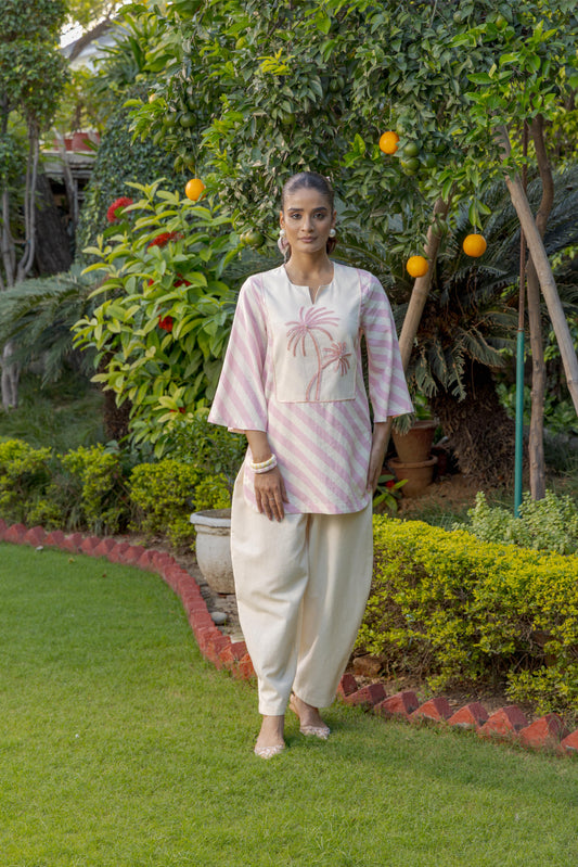ALORA PALMS STRIPE - KURTA SET BLUSH