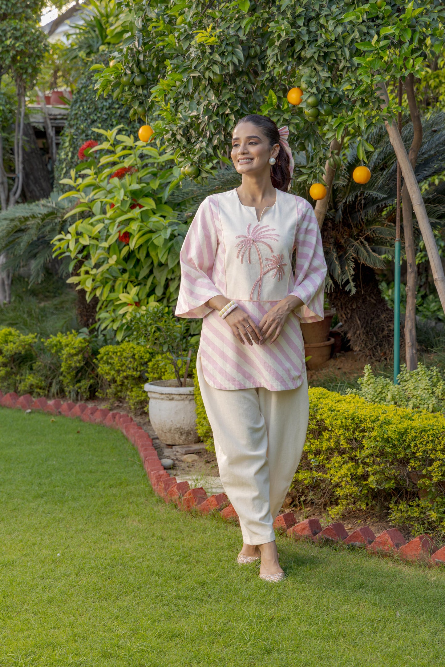 ALORA PALMS STRIPE - KURTA SET BLUSH