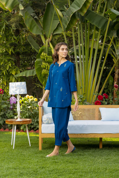 Veya Co-ord Pant Set Blue Petal Garden