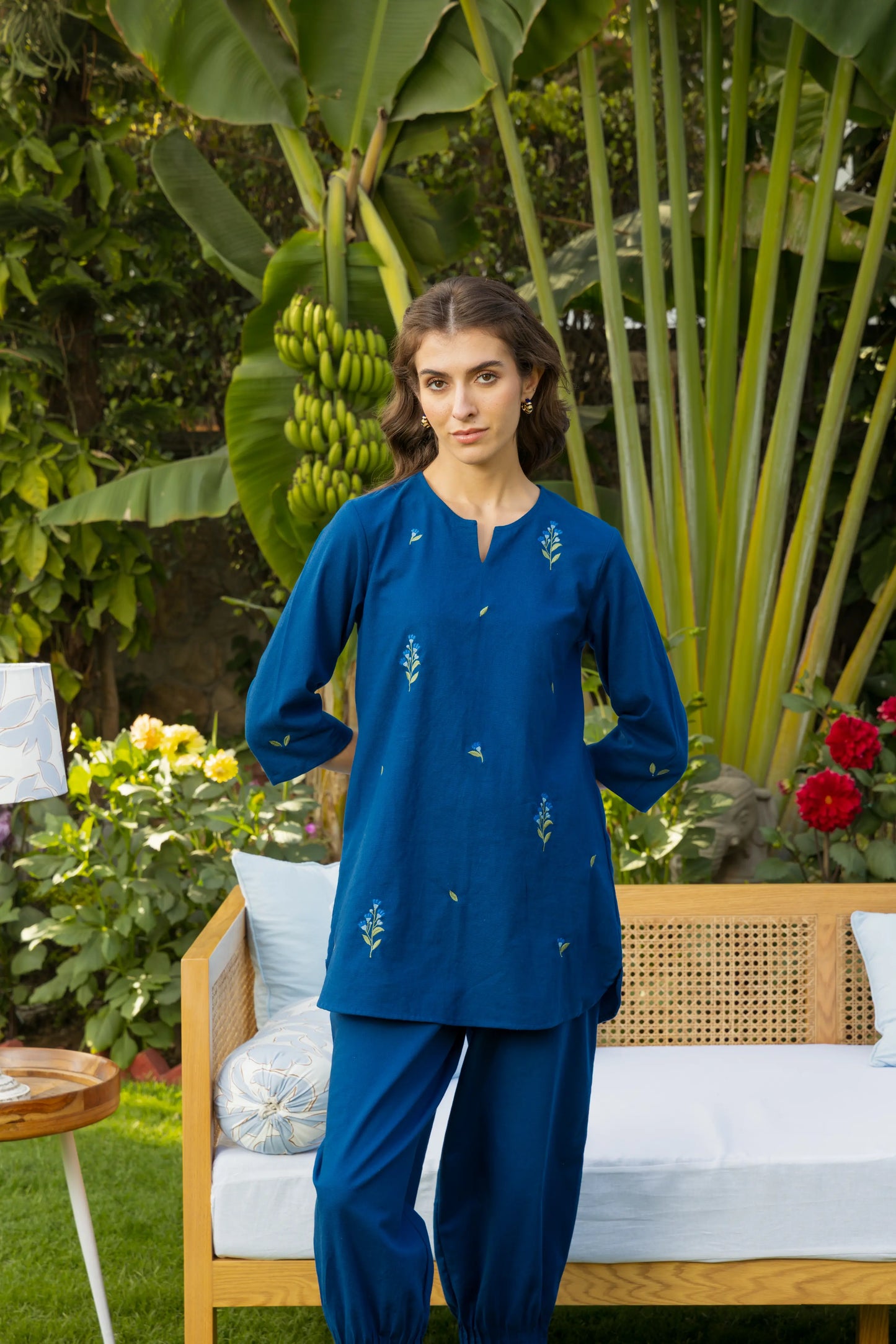 Veya Co-ord Pant Set Blue Petal Garden