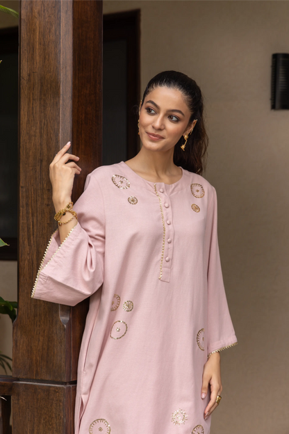 Ira Kurta Pant Set Light Pink Ring Buta