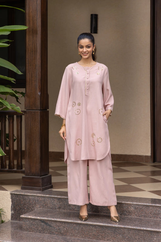 Ira Kurta Pant Set Light Pink Ring Buta
