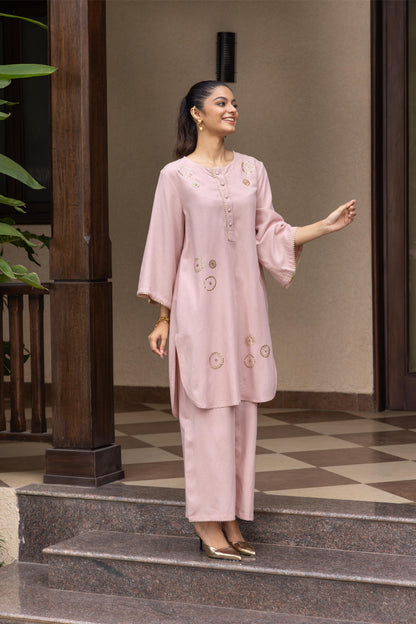 Ira Kurta Pant Set Light Pink Ring Buta