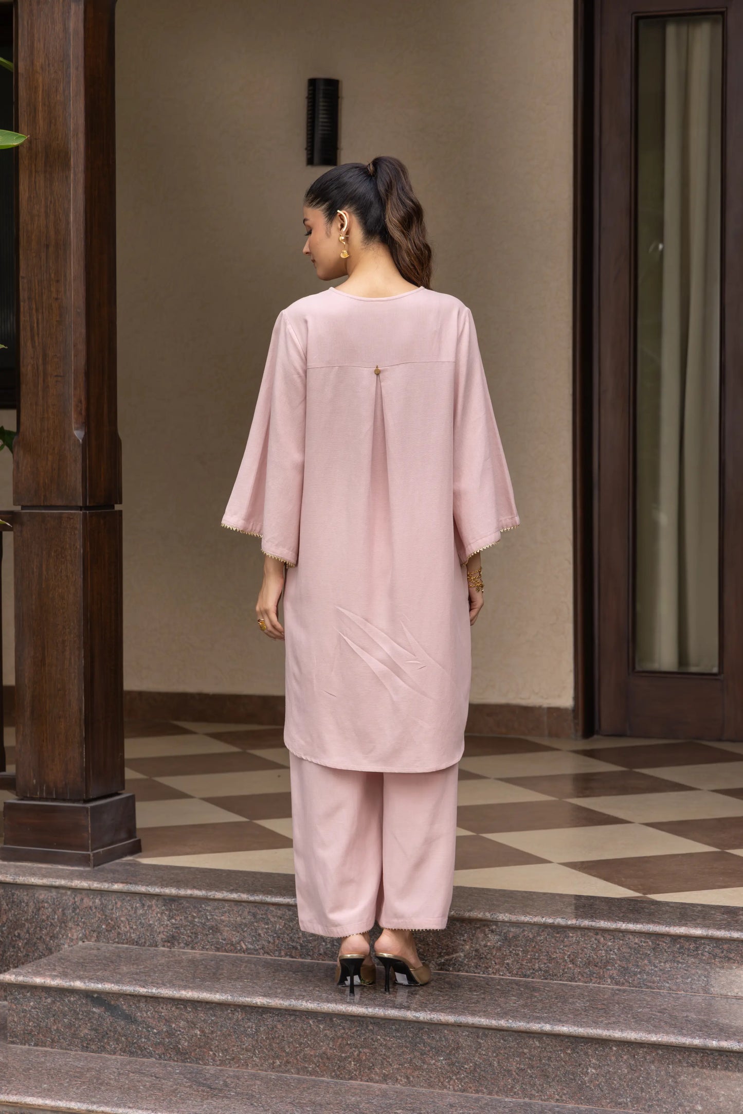 Ira Kurta Pant Set Light Pink Ring Buta