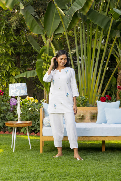 Veya Co-ord Pant Set White Petal Garden