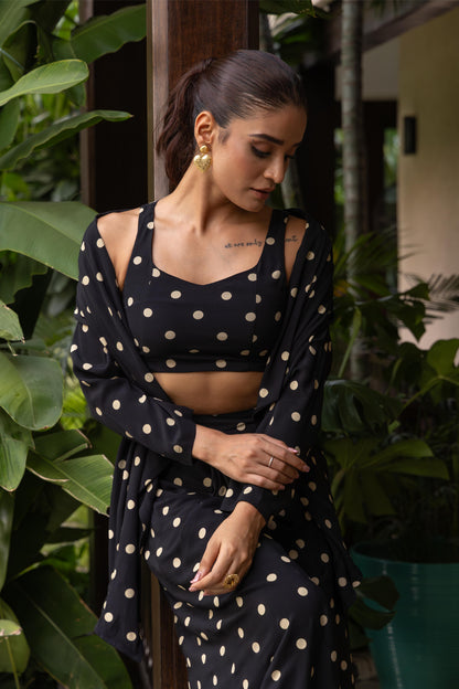LUNA  POLKA DOT - THREE PIECE CAPE SET BLACK-BEIGE