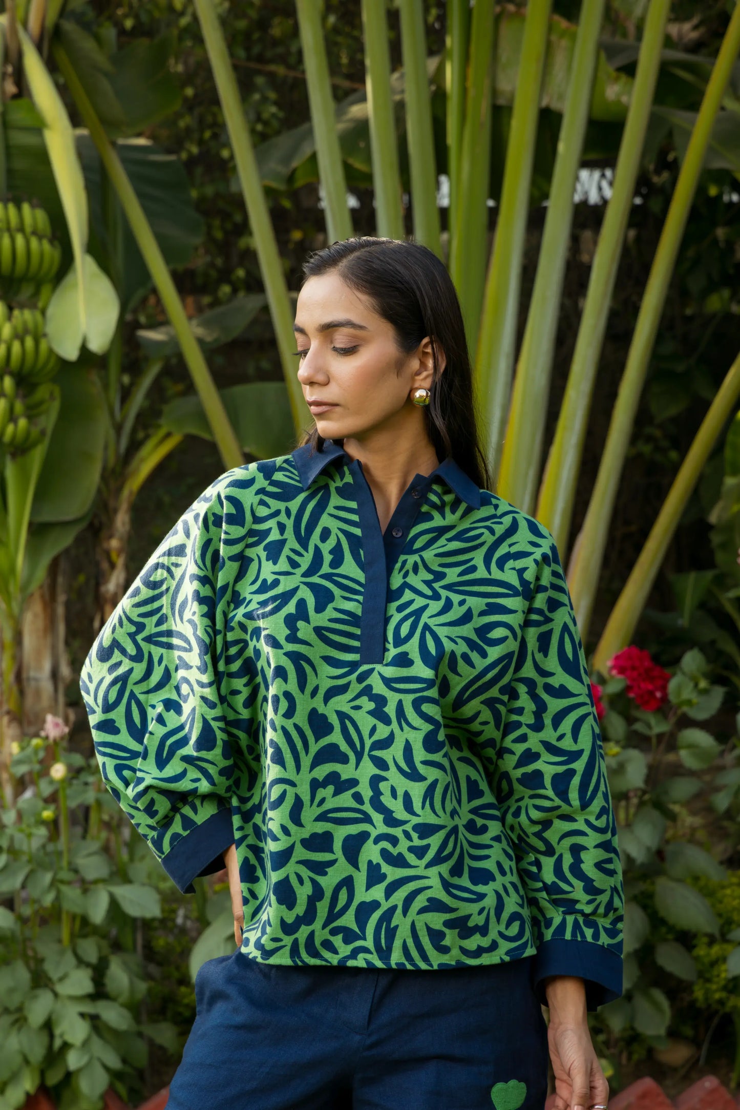 Day Break Co-ord Short Set Tropical Leaf Green Love Leaf