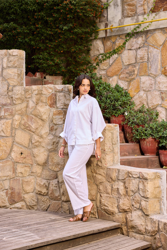 Ivy Shirt and Linen Pants Set - White