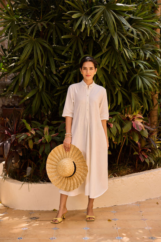 Rose Kurta Dress - White