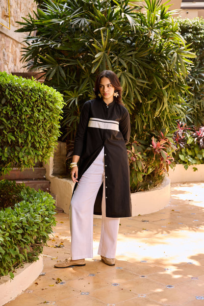 Lily Kurta Black with White Poplin Pants