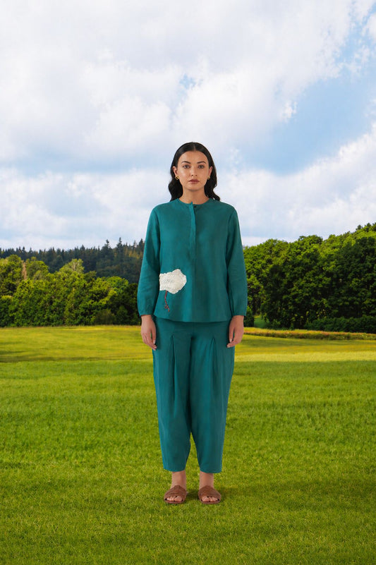 Florian Co-ord Pant Set Dark Green Anchor Thread Flower