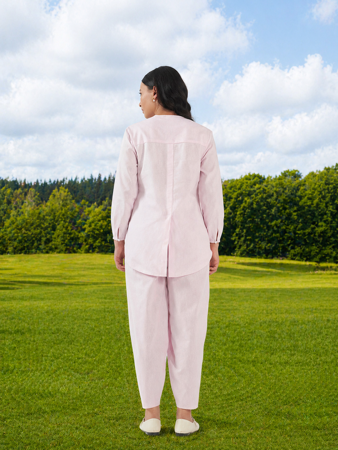 Florian Co-ord Pant Set Light Pink Anchor Thread Flower