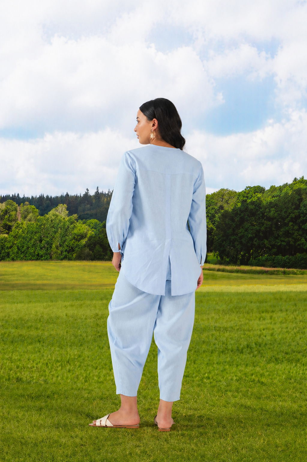 Florian Co-ord Pant Set Light Blue Anchor Thread Flower