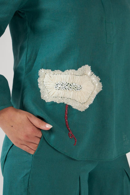 Florian Co-ord Pant Set Dark Green Anchor Thread Flower
