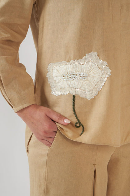 Florian Co-ord Pant Set Beige Anchor Thread Flower