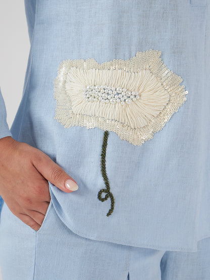 Florian Co-ord Pant Set Light Blue Anchor Thread Flower