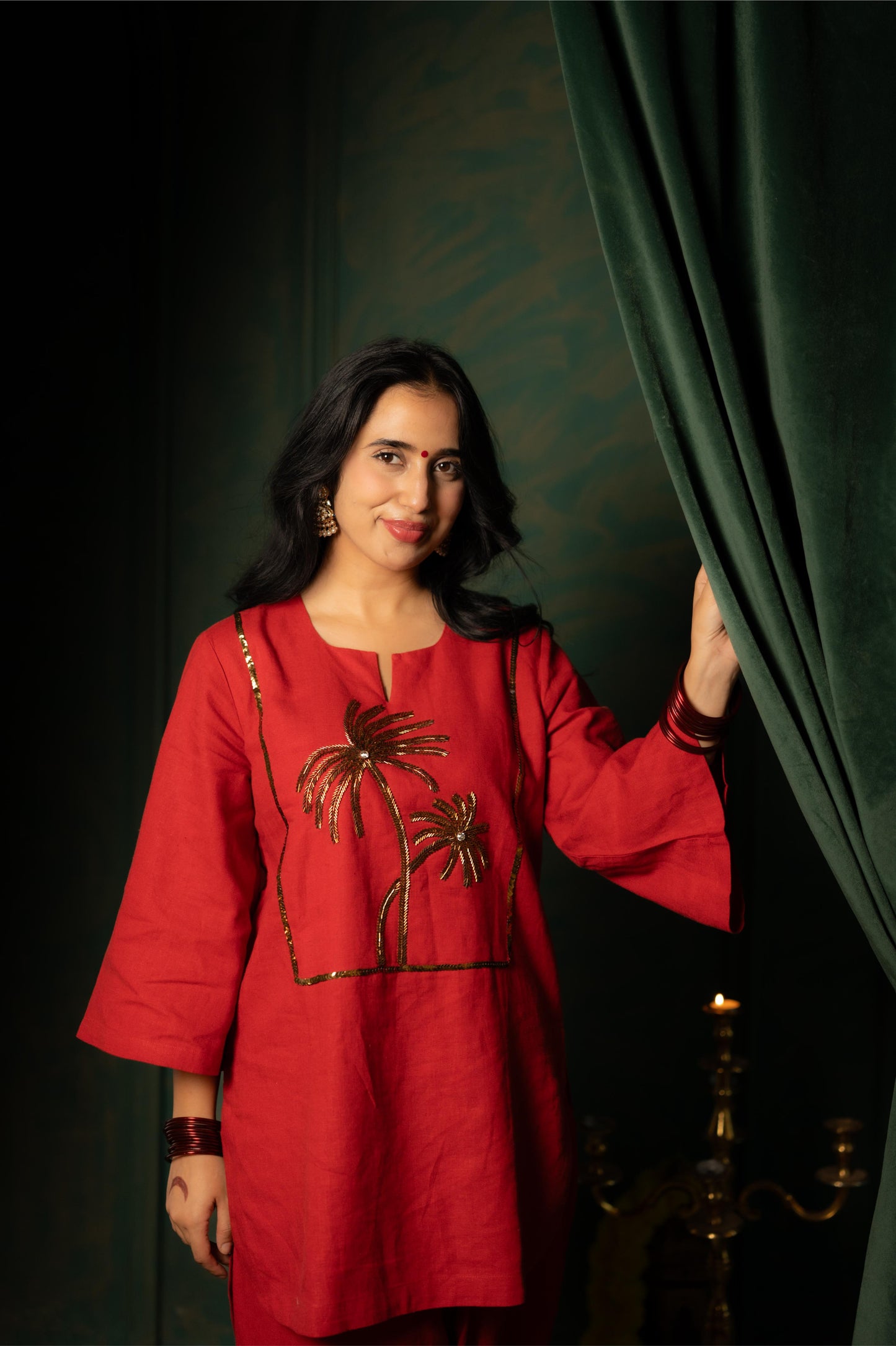 ALORA PALMS - KURTA SET RED