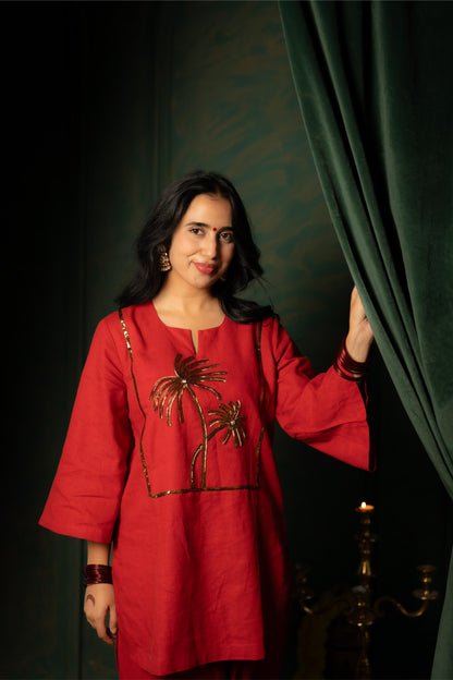 ALORA PALMS - KURTA SET RED