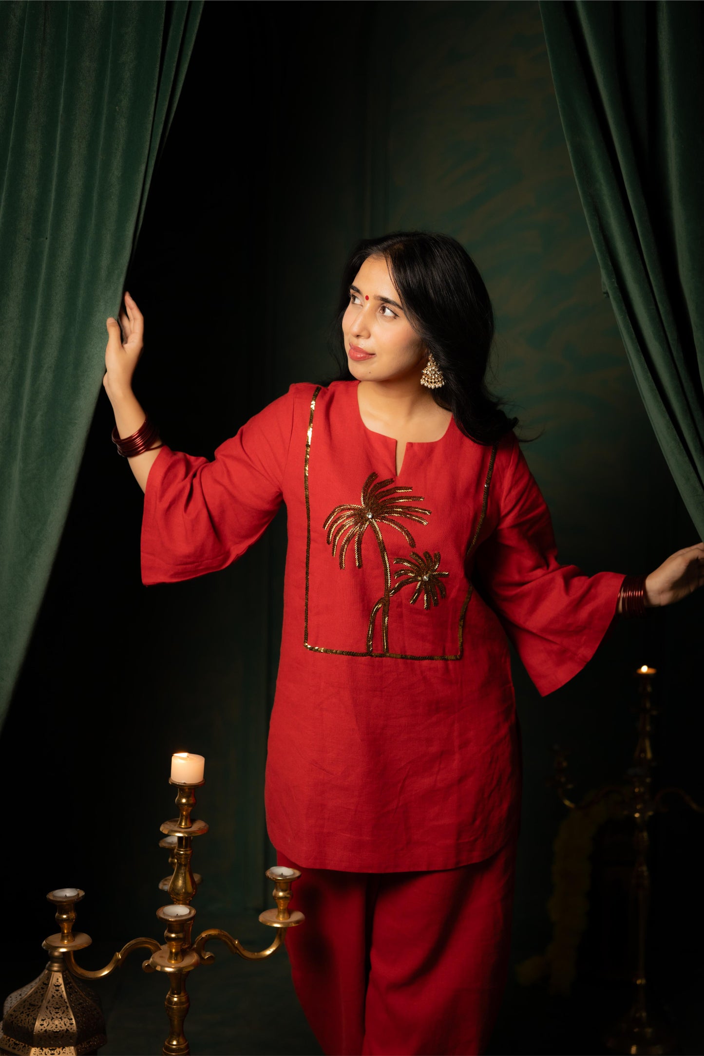 ALORA PALMS - KURTA SET RED