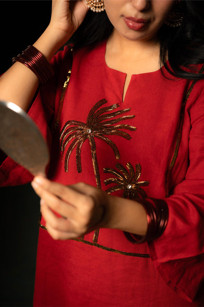 ALORA PALMS - KURTA SET RED