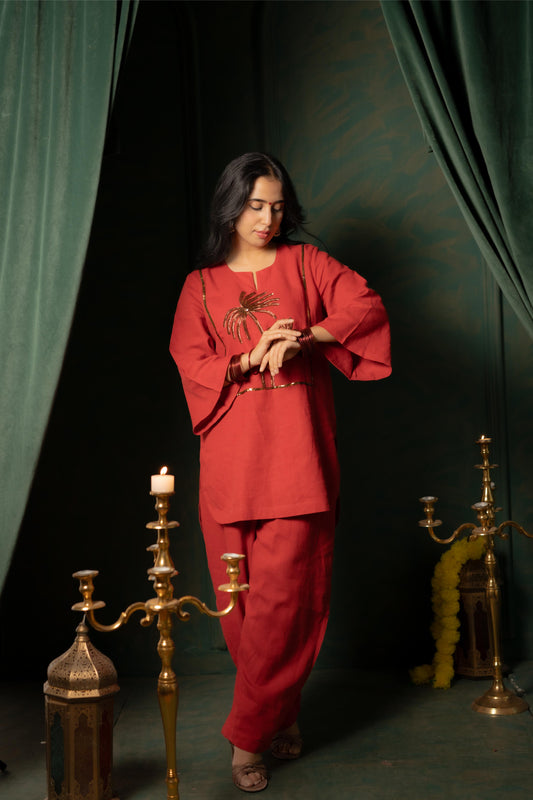 ALORA PALMS - KURTA SET RED