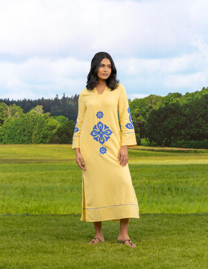 Abstra Kaftan Yellow Abstract Flower