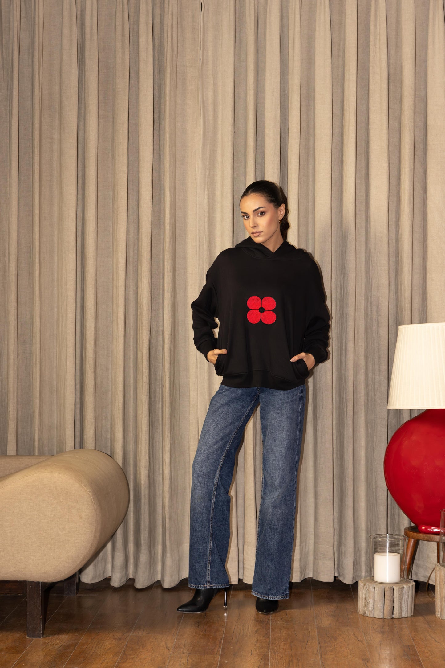 RED POPPY - HOODIE BLACK