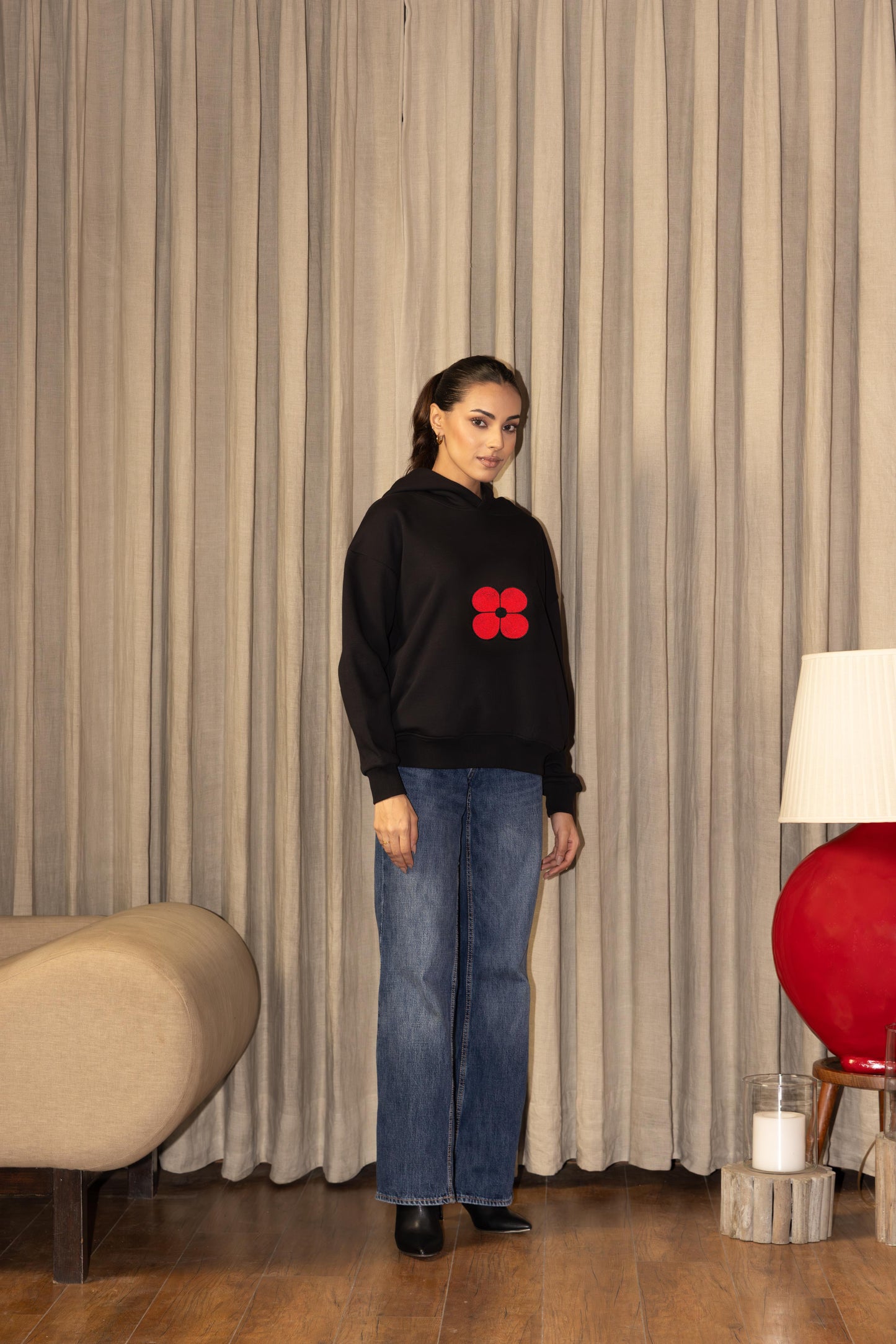 RED POPPY - HOODIE BLACK