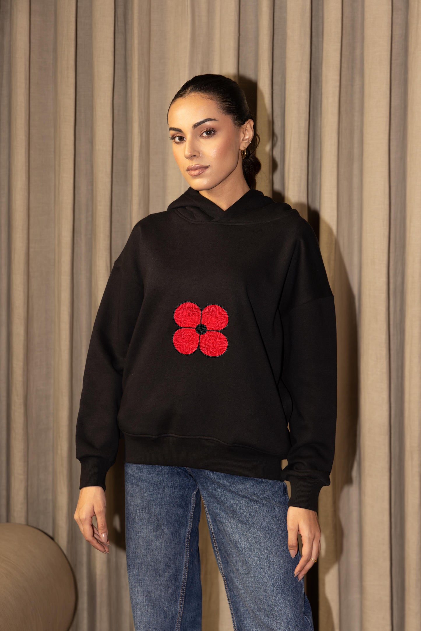 RED POPPY - HOODIE BLACK