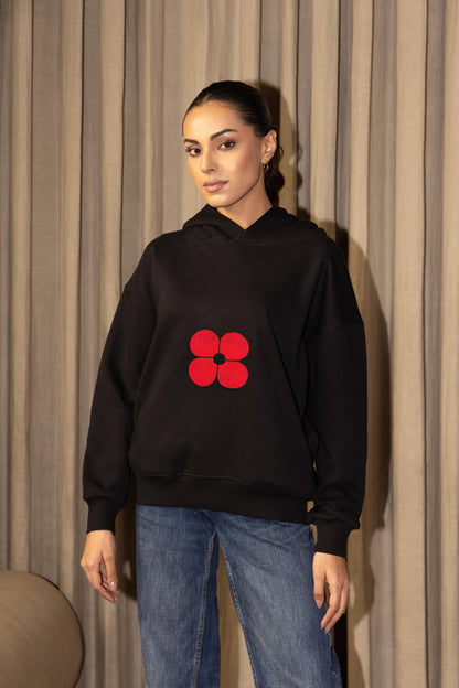 RED POPPY - HOODIE BLACK