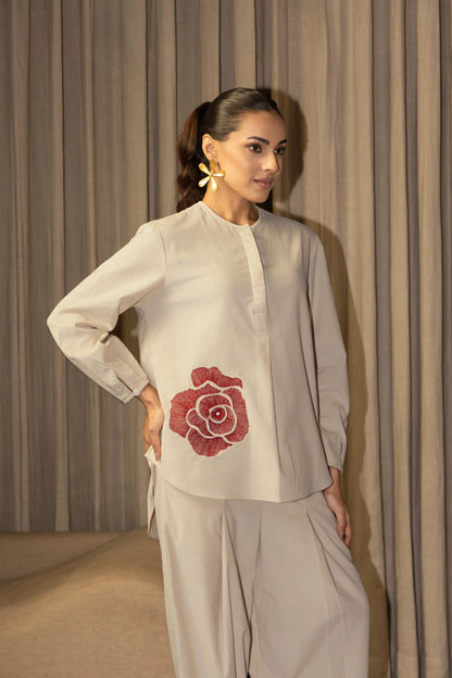 Olena Co-ord Pant Set Beige Flora